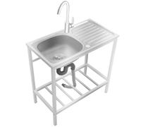 KHOFISS Évier autoportant en acier inoxydable avec robinet à 360° 75 x 40 x | Évier d'extérieur avec surface de rangement et grille de rangement, capacité de charge de 30 kg, pour la maison