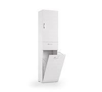 Kiamami Valentina - Armoire Colonne Polyvalente de 32 cm de Profondeur avec Panier à Linge, Compartiment avec Porte et tiroir