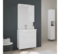 Kiamami Valentina - Armoire de Toilette 75 cm 2 Portes et Meuble Haut en Blanc Brillant | Easy