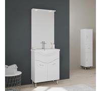 Kiamami Valentina - Armoire de Toilette sur Pied 65cm 2 Portes, Miroir avec LED Blanc Poli | Easy