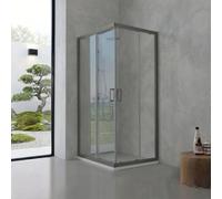 Kiamami Valentina - Cabine de douche carrée 70 x 70 cm avec profils Gun Metal et verre trempé transparent, hauteur 190 cm, ouverture coulissante, dégagement rapide, fermeture magnétique, City