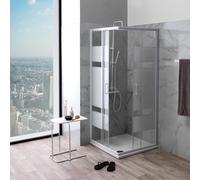 Kiamami Valentina cabine de douche d’angle 75x75 cm verre sérigraphié | Profilés aluminium blanc, verre sécurité 4 mm, fermeture magnétique, déclipsage rapide, sans receveur