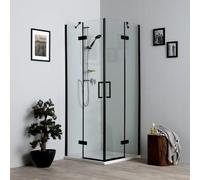 Kiamami Valentina - Cabine de douche noire sans profilés 80x80 verre clair 6mm | London