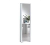 Kiamami Valentina colonne de rangement blanche avec porte miroir | 7 étagères réglables, mélaminé blanc, porte réversible, 50x182x31 cm, charge 10 kg par étagère