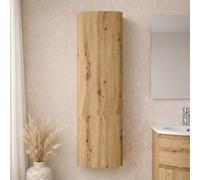 Kiamami Valentina - Colonne de salle de bain suspendue chêne doré 139 cm avec porte incurvée, meuble gain de place, déjà assemblé