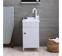 Kiamami Valentina lave-mains avec meuble 45x50 cm blanc brillant avec | Meuble buanderie compact en bois, lavabo en polypropylène, planche en ABS, siphon inclus, profondeur cuve 25 cm