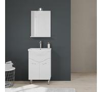 MEUBLE DE SALLE DE BAINS AU SOL DE 56,5 CM AVEC LAVABO ET MIROIR BLANC | EASY