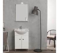 Kiamami Valentina - Meuble de Salle de Bains au Sol 56cm Blanc avec lavabo en céramique et Miroir | Facile