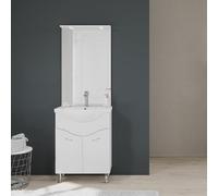 Kiamami Valentina - Armoire de Toilette sur Pied 65cm 2 Portes, Miroir avec LED Blanc Poli | Easy