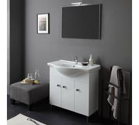 Kiamami Valentina Meuble de Salle de Bain 85 cm 3 Portes Blanc Brillant