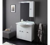 Kiamami Valentina Meuble de Salle de Bain 85 cm Blanc Brillant 3 Portes