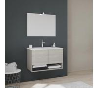 Kiamami Valentina - Meuble de Salle de Bain Suspendu de 80 cm avec Portes en chêne Gris Venezia
