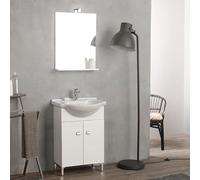 MEUBLE DE BAIN SUR PIEDS BLANC 56 CM AVEC LAVABO ET MIROIR SIMPLY