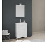 Kiamami Valentina - Meuble de Salle de Bains au Sol de 56,5 cm avec lavabo et Miroir Blanc.