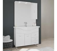 Kiamami Valentina - Meuble de Salle de Bains Classique Blanc de 106 cm avec lavabo, Miroir et Meuble Suspendu.