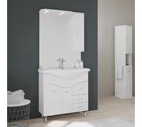 Kiamami Valentina - Meuble de Salle de Bains de 85 cm au Sol avec lavabo, Miroir et Armoire Suspendue Blanche.