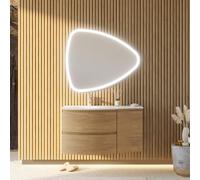 Kiamami Valentina - Meuble de Salle de Bains Suspendu courbé de 105 cm Couleur Miel avec Miroir et lavabo | Los Angeles