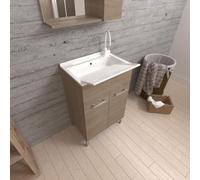 Kiamami Valentina - Meuble évier 50cm chêne naturel 2 portes avec planche à laver amovible | Pratico