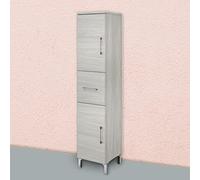 Kiamami Valentina meuble salle de bain 150 cm 2 portes 1 tiroir chêne gris | Largeur 31,5 cm, profondeur 33,5 cm, pieds chromés, déjà monté, assorti Rimini, effet bois