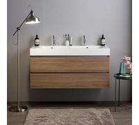 Kiamami Valentina - Meuble de Salle de Bains Suspendu 120cm avec tiroirs en chêne Naturel Soft Close et Double lavabo | Valentina