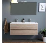 Kiamami Valentina - Armoire Murale à Double Vasque pour Salle de Bain avec tiroirs en chêne Naturel 120CM | Berlin