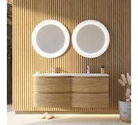 Kiamami Valentina Meuble Salle de Bain Suspendu 140 cm chêne Double Vasque