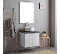Kiamami Valentina Meuble Salle de Bain Suspendu 60 cm Blanc Top Anthracite