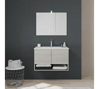 Kiamami Valentina meuble salle de bain suspendu 80 cm 2 portes chêne | Avec lavabo en céramique, miroir 60x80 cm, bois FSC, fermeture douce, finition résistante à l'humidité
