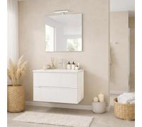 Kiamami Valentina Meuble Salle de Bain Suspendu 80 cm Blanc façade cannelée
