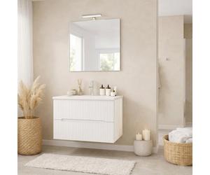 Kiamami Valentina - Meuble Salle de Bain Suspendu 80cm Blanc, 2 Tiroirs Façade Cannelée Blanche, Vasque, Design Moderne Total White, Déjà Assemblé | Magnolia