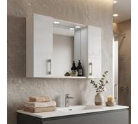 Kiamami Valentina miroir armoire de salle de bain avec deux colonnes chêne | Largeur 76,9 cm, hauteur 57,1 cm, profondeur 15,1 cm, bois mélaminé, poignée chromée, déjà monté