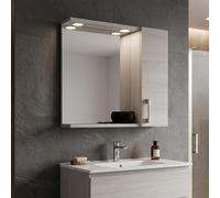 Kiamami Valentina - Miroir avec unité Murale Droite en chêne Gris Effet Bois et Spot LED 58cm