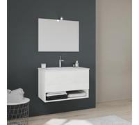 Kiamami Valentina - Mobile Suspendu pour Salle de Bain, tiroir + Compartiment Blanc Effet Bois | Venezia