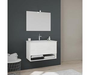 Kiamami Valentina - Mobile Suspendu pour Salle de Bain, tiroir + Compartiment Blanc Effet Bois | Venezia