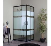 CABINE DE DOUCHE COULISSANTE 100x80 NOIR MAT AVEC PORTES SÉRIGRAPHIÉES CITY