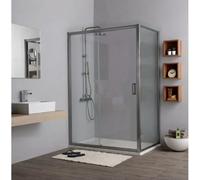 Kiamami Valentina - Porte de douche 120 x 70 cm avec 1 porte fixe et 1 coulissante, côté fixe 70 cm, verre trempé transparent, structure en aluminium, ouverture réversible, City