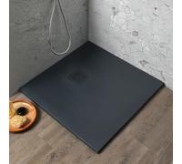 Kiamami Valentina receveur de douche 90x90 cm résine gris anthracite Muse | Effet pierre, épaisseur 2,5 cm, antidérapant, antibactérien, cache bonde acier inclus, découpable