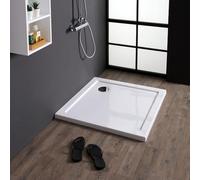 Kiamami Valentina receveur de douche carré 80x80 cm acrylique blanc Alba | Hauteur 4 cm, pose au ras du sol ou surélevée, réversible, évacuation 90 mm, anti-rayures, ABS
