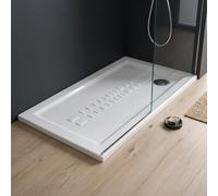 Kiamami Valentina receveur de douche céramique rectangulaire 70x120 cm | Épaisseur 5,5 cm, antidérapant, émaillé sur 3 côtés, côté opposé à l'évacuation non émaillé, fabrication italienne