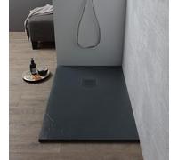 Kiamami Valentina - Receveur de Douche en résine 150x80 h 2,5cm Gris Anthracite avec Grille de Couverture en Acier | Muse