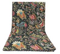 Kiara Couvre-lit indien en coton fait à la main réversible, motif cachemire Kantha, imprimé floral, couvre-lit et couvre-lit à coutures pour lit simple/grand lit (noir royal)