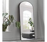KIAYACI Miroir de Sol Pleine Longueur avec Support, Style arqué pour Chambre à Coucher, Miroir Mural Complet (Noir, 165,1 x 55,9 cm)