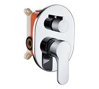 Kibath 446351 Robinet mitigeur encastrable Val Sortie murale. Finition ronde chrome brillant. Comprend un support avec prise d'eau, flexible en PVC argenté, bras de douche et pulvérisateur extra plat.