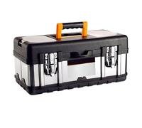 KiBcsLic Boîte de Rangement à Outils En Acier Inoxydable avec Double Couvercle, Compartiments et Séparateurs Réglables, Fonction de Rangement Portable, 17 pouces