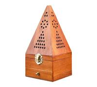 KiBcsLic Brûleur D'encens En Bois, Diffuseur D'encens Pyramidal Décoratif, Porte-encens Conique avec Tiroir pour La Méditation En Cuisine, Bois jaune élevé
