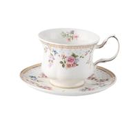 KiBcsLic Ensemble Tasse et Soucoupe, Mug à Café avec Anse Antidérapante, Tasse à Latte Art Romantique et Portable, Tasses à Thé Fleuries, Cadeau, Soucoupe ronde