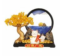 KiBcsLic Figurine Chat Porte Arbre de Statuette Ornement Résine Texture Sculptée et Accents Dorés Adaptée pour Boutique Maison Bureau Comptoir d'accueil, Bleu
