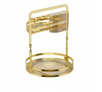 KiBcsLic Organisateur de Maquillage Rotatif Rangement Cosmétique Boîte de Comptoir Support de Brosse Rotation 360 Degrés pour Deux Étages Séparés Base, Doré, Modèle De Base
