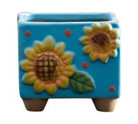 KiBcsLic Petit Cache-Pot Carré Céramique Motif Moderne Pot de Fleurs Décoratif Jardinière Créative Vase Plante Ornemental Adapté pour Bureau Chambre, Bleu
