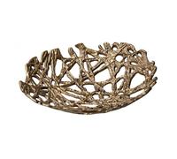 KiBcsLic Plateau à Fruits En Aluminium Forme Naturel Corbeille Décorative Ajourée Aspect Décoratif Corbeille à Fruits Tressée, Bronze Doré, Grand